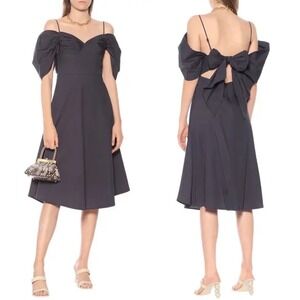 NWT Cult Gaia Katalina Navy Midi Dress Large‎ Off Shoulder Bow Evening Resort